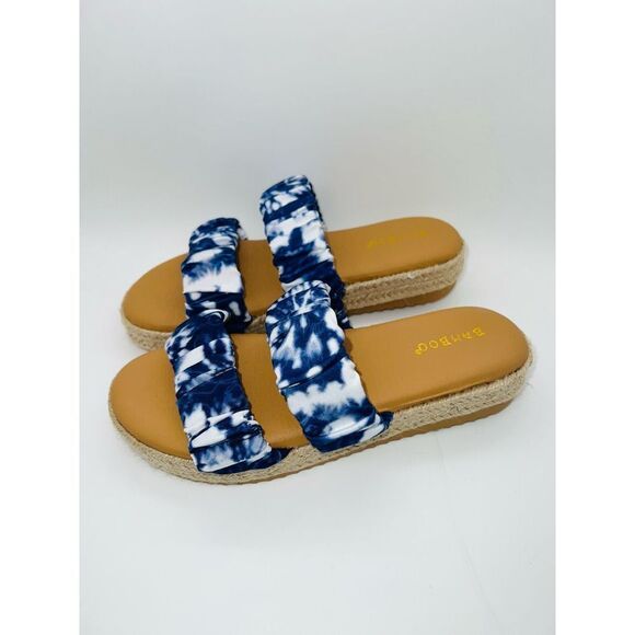 Bamboo Navy Tie-Dye Superb Double-Strap Platform Slide Sandals Size 6 New - Picture 6 of 9